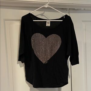 PINK Victoria's Secret Black Top with Glitter Heart